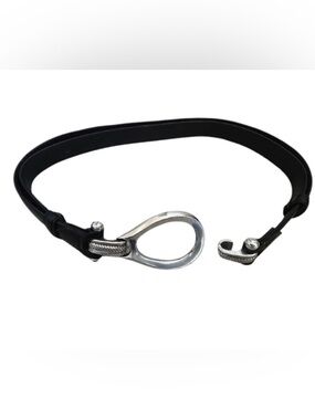 Smooth Black Leather Belt Women Silver Tone Oval Clasp Buckle Adjustable 26 - 43